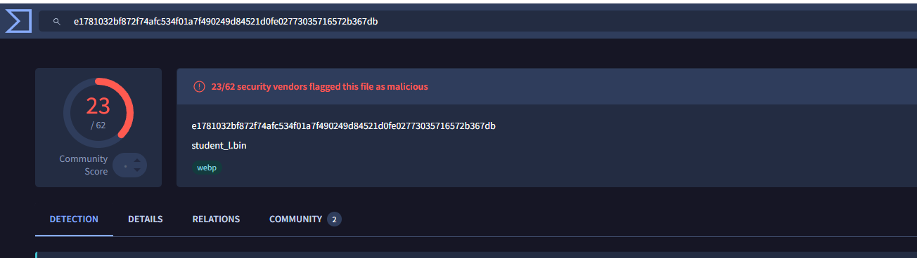 The Binary from powershell payload on VT 